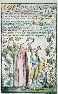 Nurses Song, plaat 49 (Bentley 38) uit Songs of Innocence and of Experience (Bentley Copy L) 1789-94 door William Blake